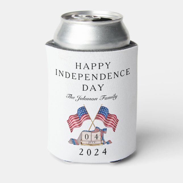 Patriotic USA Flag 4th Of July Can Cooler (Can Back)