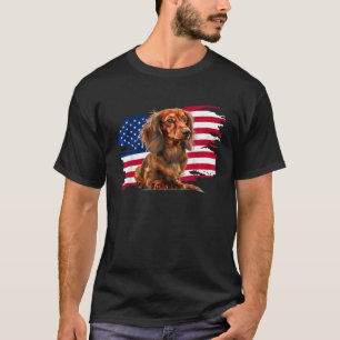Patriotic USA Flag 4th of July Long Haired Dachshu T-Shirt