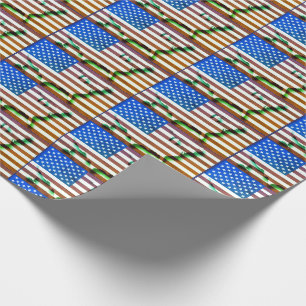 Patriotic USA Flag American Map Blue Green Wrapping Paper