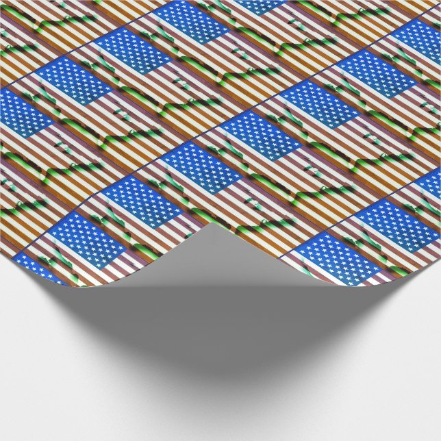 Patriotic USA Flag American Map Blue Green Wrapping Paper (Corner)