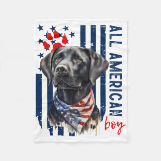 Patriotic Usa Flag Black Labrador All American Boy Fleece Blanket