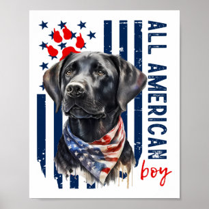 Patriotic Usa Flag Black Labrador All American Boy Poster