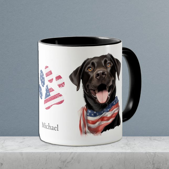 Patriotic USA Flag Black Labrador Retriever Dog Mug (Creator Uploaded)