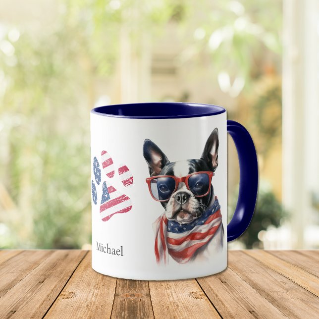 Patriotic USA Flag Boston Terrier Dog  Mug (Creator Uploaded)