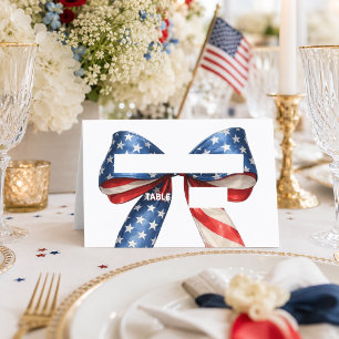 Patriotic USA flag bow coquette red white blue Place Card