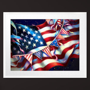 Patriotic USA Flag Bunting Hard Pastel Poster