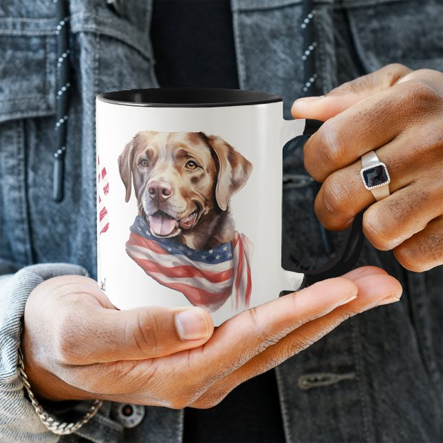 Patriotic USA Flag Chocolate Labrador Retriever Mug (Creator Uploaded)