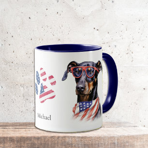 Patriotic USA Flag Doberman Pinscher Dog  Mug