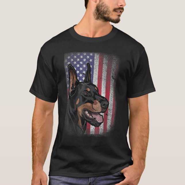 Patriotic USA Flag Doberman Pinscher for Lab Owner T-Shirt (Front)