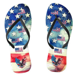 Patriotic USA Flag & Eagle Pair of Flip Flops