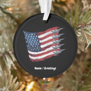 Patriotic USA Flag Fighter Jets 4th of July  Ornament