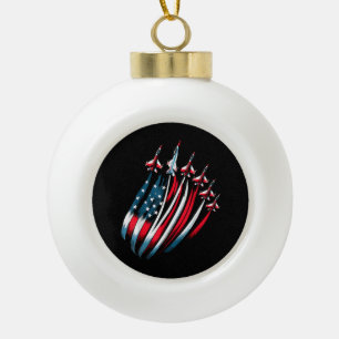 Patriotic USA Flag Fighter Jets Boys 4th of July Ceramic Ball Christmas Ornament