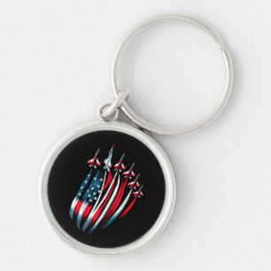 Patriotic USA Flag Fighter Jets Boys 4th of July  Key Ring
