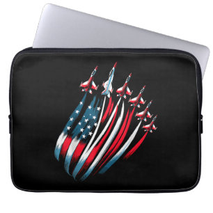 Patriotic USA Flag Fighter Jets Boys 4th of July Laptop Sleeve