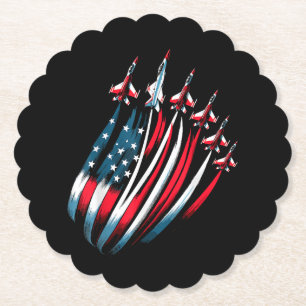 Patriotic USA Flag Fighter Jets Boys 4th of July Paper Coaster