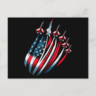 Patriotic USA Flag Fighter Jets Boys 4th of July Postcard