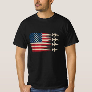 Patriotic USA Flag Fighter Jets Boys 4th of July T-Shirt