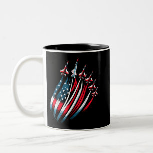 Patriotic USA Flag Fighter Jets Boys 4th of July Two-Tone Coffee Mug