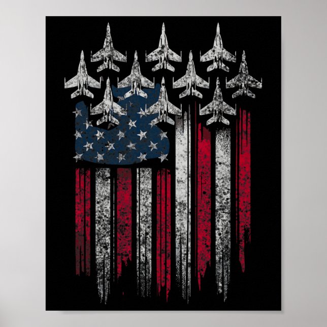 Patriotic Usa Flag Fighter Jets Lover 4th Of July  Poster (Front)