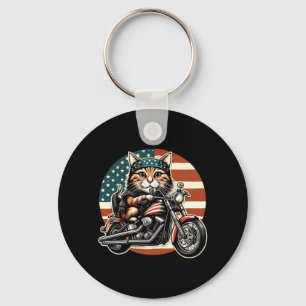 Patriotic Usa Flag Funny Motorcycle Cat 4th Of Key Ring
