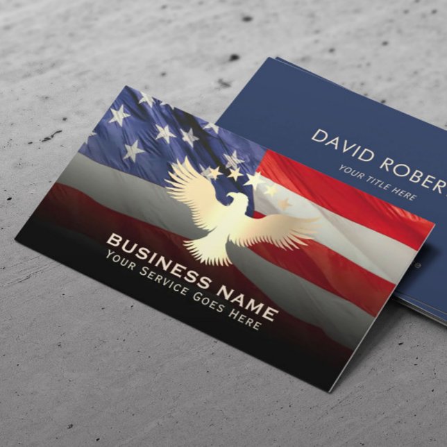 Patriotic USA Flag Gold Eagle Military Service Business Card (Creator Uploaded)