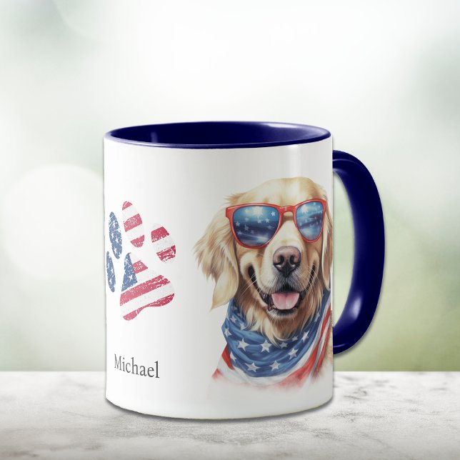Patriotic USA Flag Golden Retriever Dog Mug (Creator Uploaded)