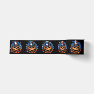 Patriotic USA Flag Halloween Pumpkin Grosgrain Ribbon