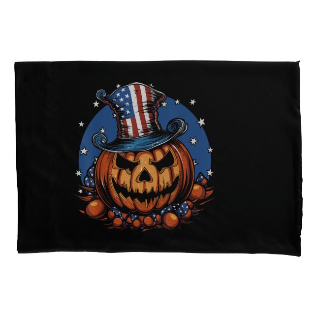 Patriotic USA Flag Halloween Pumpkin Pillowcase (Front)