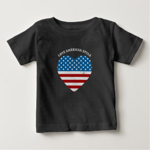 Patriotic USA Flag Heart Love American Style Distr Baby T-Shirt