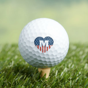 Patriotic USA Flag Heart Personalised Monogram Golf Balls