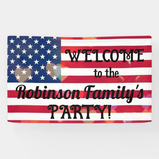 Patriotic USA Flag hearts with calligraphy text  Banner (Horizontal)