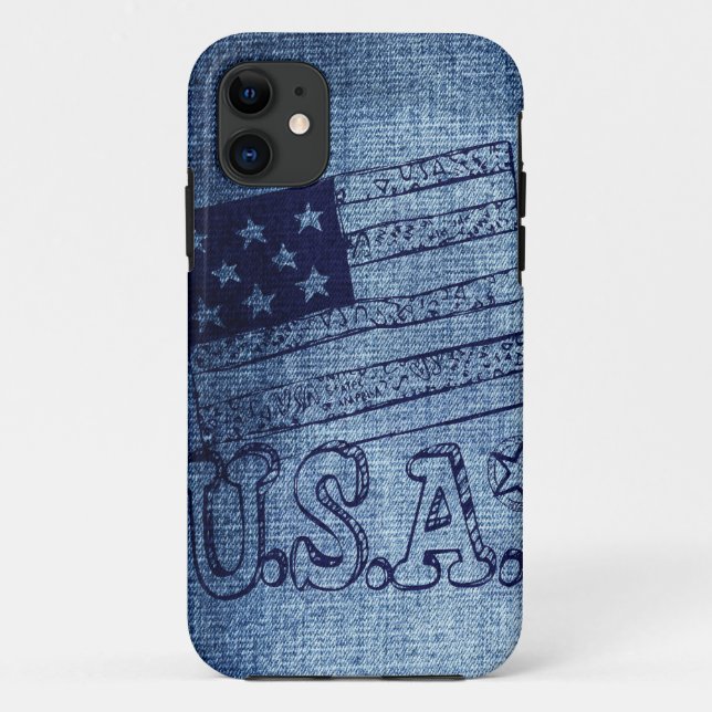 Patriotic USA Flag in Denim Blue Case-Mate iPhone Case (Back)