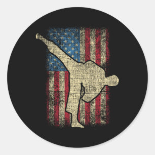 Patriotic Usa Flag Karate Taekwondo Mixed Martial Classic Round Sticker