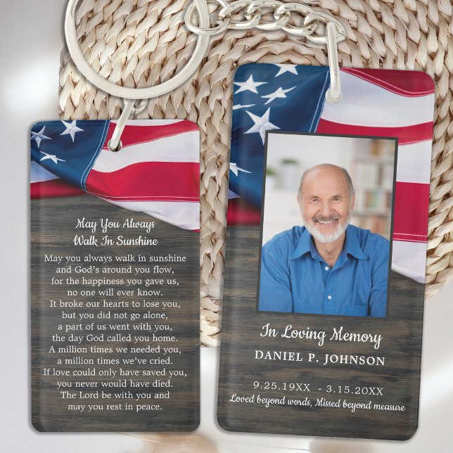 Patriotic USA Flag Memorial Funeral Prayer Card Key Ring (Creator Uploaded)