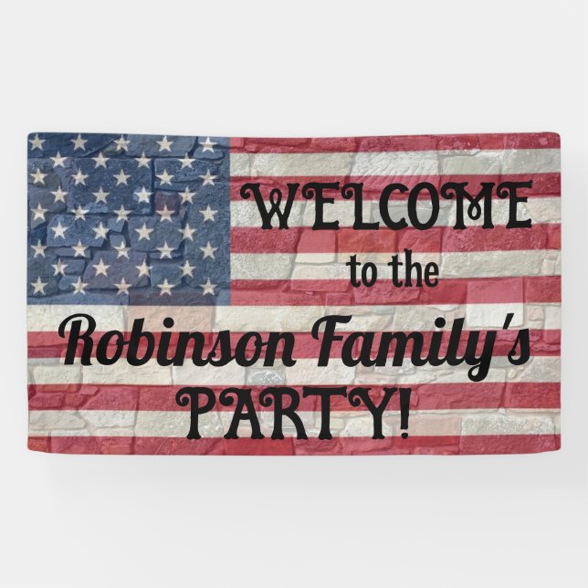 Patriotic USA Flag on Stone Wall Calligraphy Text  Banner (Horizontal)