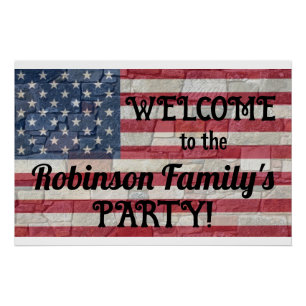 Patriotic USA Flag on Stone Wall Calligraphy Text Poster