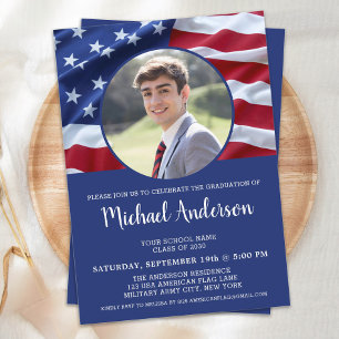 Patriotic USA Flag Photo Military Graduation Invit Invitation