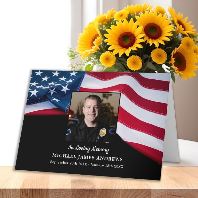 Patriotic USA Flag Police Officer Memorial Funeral Thank You Card (Creator Uploaded)