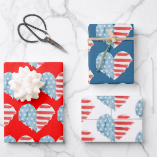 Patriotic USA Flag Red White Blue American  Wrapping Paper Sheet