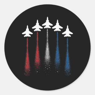 Patriotic Usa Flag Red White Blue Fighter Jets 4th Classic Round Sticker