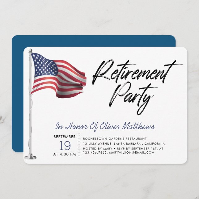 Patriotic USA Flag | Retirement Party  Invitation (Front/Back)