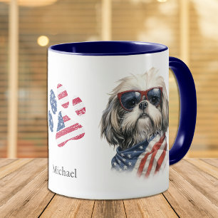 Patriotic USA Flag Shih Tzu Dog Mug