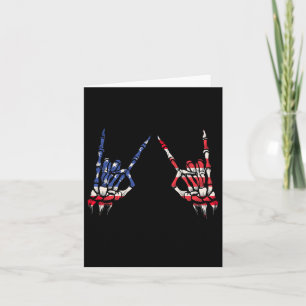 Patriotic Usa Flag Skeleton Rock On Devil Horns 4t Card