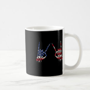Patriotic Usa Flag Skeleton Rock On Devil Horns 4t Coffee Mug