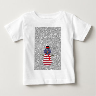 Patriotic USA flag Snowman Glitter Christmas Baby T-Shirt