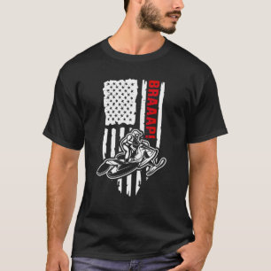 Patriotic Usa Flag Snowmobile Sled Snowmobiling T-Shirt