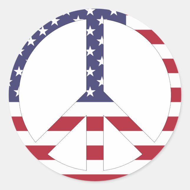 Patriotic USA Flag Stars And Stripes Peace Sign  Classic Round Sticker (Front)