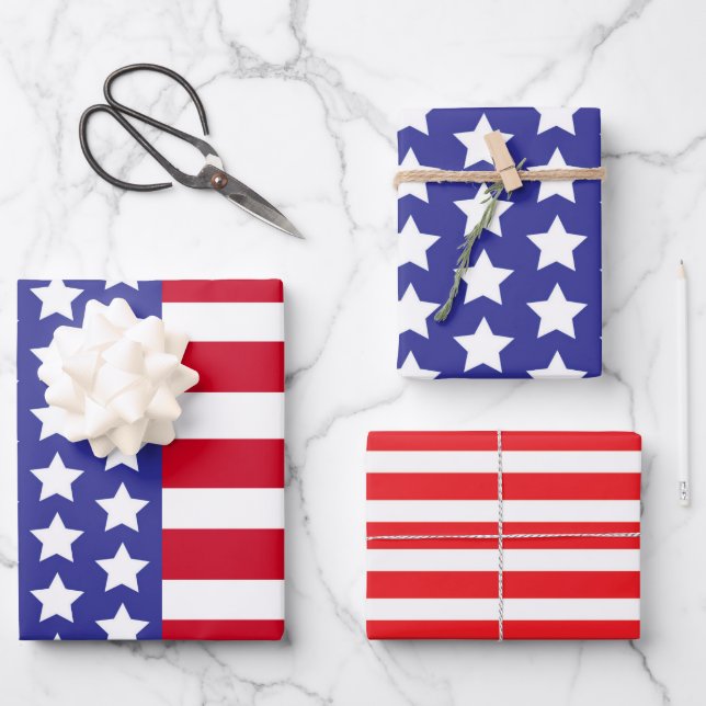 Patriotic USA flag Stars & Stripes American Wrapping Paper Sheet (Front)