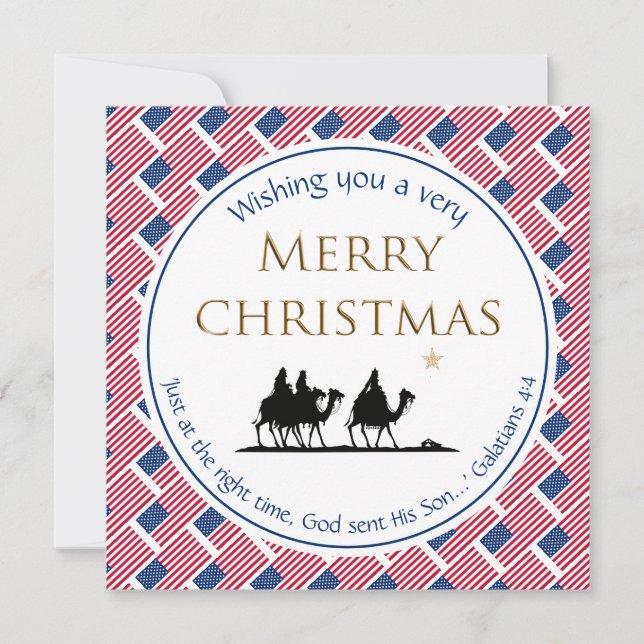Patriotic USA Flag WISE MEN Christian Christmas Holiday Card (Front)