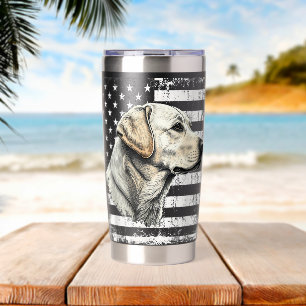 Patriotic USA Flag Yellow Labrador Distressed Retr Insulated Tumbler
